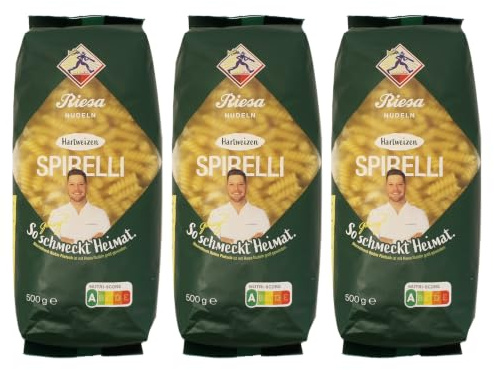 3er Pack Riesa Hartweizennudeln Spirelli (3 x 500 g) Teigwaren, Riesa Nudeln, Pasta