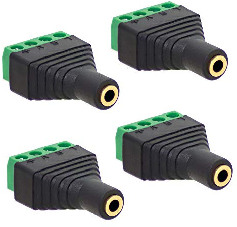 4X Klinken Buchse 3,5mm Adapter > Terminal Block 4-Pin Schraub Klemmen Vergoldet