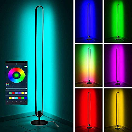 Lámpara de pie de esquina LED, lámpara de pie moderna con atenuación para el hogar, luz de suelo decorativa con control remoto RGB para sala de estar, dormitorio, fiesta, luz nocturna,Schwarz 3,RGB