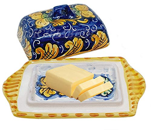 sicilia bedda - PORTABURRO in Ceramica SICILIANA Decorazione Maioliche - Burriera Rettangolare Realizzata Interamente a Mano