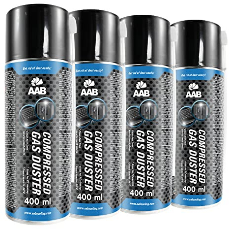 4x AABCOOLING Tryckluftsspray 400 ml – Komprimerad Luft för Rengöring av Dator, Tangentbord och Kontorsutrustning, PC-Rengöringssats, Dammspray, Aerosolrengöring