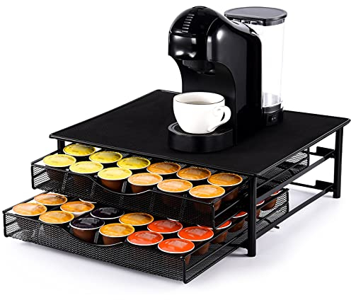 SYSYLY Coffee Pod Holder For Dolce Gusto Pods, Coffee Pod Storage Drawer,2 Tier Coffee Pods Drawer,Anti-Vibration Design,Capacity 72 Pods.