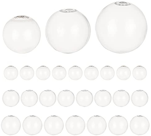 PH PandaHall 32 Stück 20/25/30 mm Mini Glaskugel zum Befüllen, Klar Weihnachtskugeln Flaschen Transparent Befüllbar Kugeln Wunschglaskugel Flasche Glaskugeln Für DIY Schmuck Anhänger Ohrring Basteln