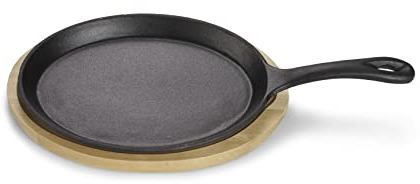 ECHTWERK Servierpfanne aus Gusseisen, Mini Pfännchen mit Servierbrett, Kleine Grillpfanne, Bereits eingebrannt, Für Backöfen, Grill, BBQ und Induktion geeignet, Ø 18,5 cm