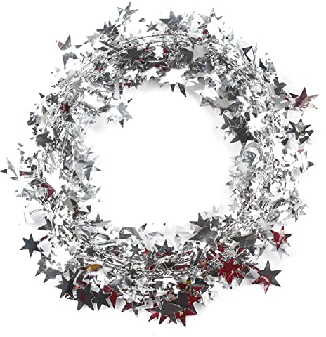 22,5m Stern Weihnachtsbaum Lametta Girlande,Weihnachtsdeko Lametta Draht Folien Girlande Banner Hängedeko Tischdeko für Party Weihnachten Geburtstag Jubiläum Silvester Karneval Fasching Deko,Silber