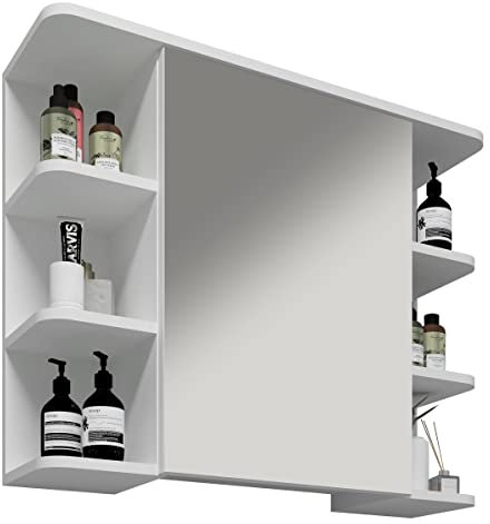 VCM Badschrank zeitlos | Maße ca. H. 64 x B. 80 x T. 21 cm | ausreichend Stauraum | Spiegelschrank - Nilosi Weiß
