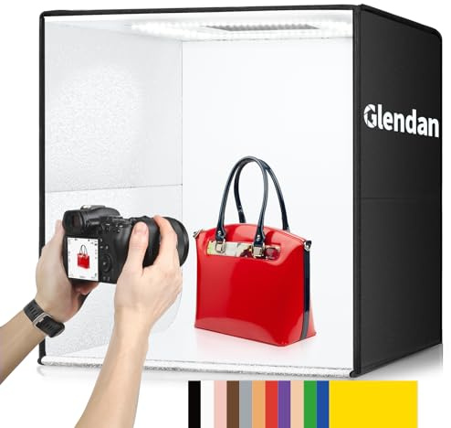 Glendan Light Box Photography: 20x20 inch Photo Studio Light Box with 240 LED Dimmable LED Lights - Folding Photo Box with 12 Color Backdrops for Jewelry Food Electronics Product Photography