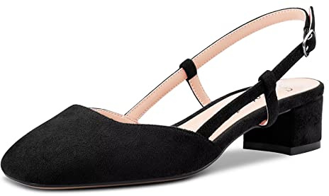 Saekcted Femmes Bloc Chunky Bas Kitten Talon Heel Carré Bout Slingback Escarpins Mariage Bureau Dress 3.5 CM Heels Noir 42 EU