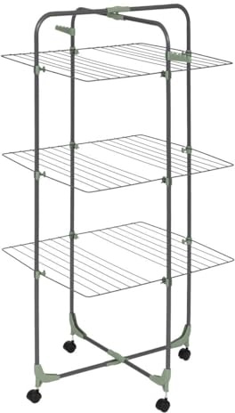 5five - Étendoir à Linge Tour Pliant Mojave - 30 Mètres en Acier - Séchoir Pliable à Roues, Porte-cintres inclus - Pour Intérieur, Buanderie