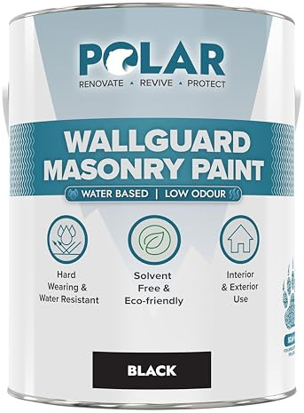 Polar Wallguard Black Masonry Paint Exterior - 2.5 Litres | Waterproof Coating for Brick, Concrete, Stone, Pebbledash, and Ironwork | High Durability and Superior Protection for Exterior Walls | Waterproof Exterior Masonry Paint, Brick, Concrete, Stone, Pebbledash and Ironwork, Weatherproof, Up to 55 Sq M per 5L