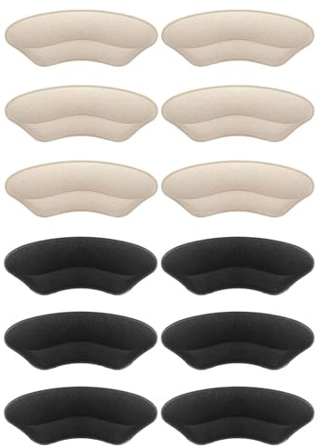 Makryn Premium Heel Pads Inserts Grips, Back of Heel Protectors Cushions Liner Prevent Too Big Shoe From Slipping, Blisters, Filler for Loose Fit - Men Women (Beige Black)