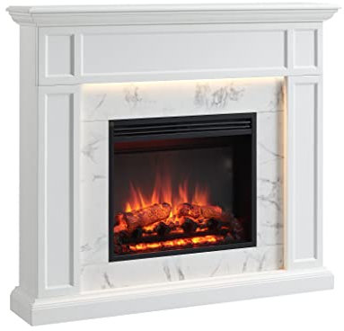 FLAMME Beaumont 48 Electric Fireplace Suite with White Surround and 2kW Heater