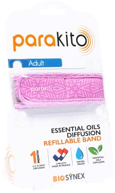 BIOSYNEX - PARAKITO - Refillable Mosquito Bracelet - 2 Refills Included - 1 Month Use - DEET Free - Violet Colour - Adult Size