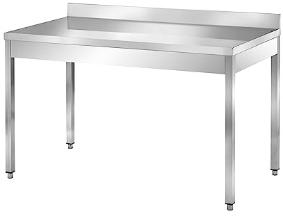 TECNA FOOD Tavolo da lavoro in acciaio INOX con ALZATINA per cucine professionali bar hotel - profondità 70 cm - altezza 85 cm regolabile (120x70x85cm)