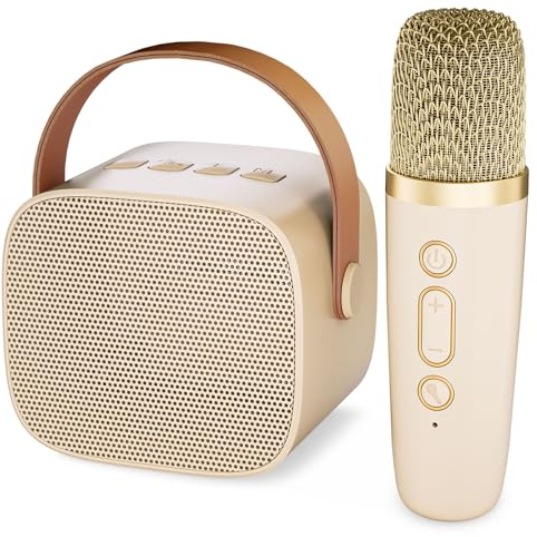 Mini Karaoke Machine for Kids, Player Toys for Gifts for Boys Girls 4, 5, 6, 7, 8, 9, 10 +Year Old Birthday Party Home, Portable Bluetooth Speaker with Wireless Microphone(Beige)