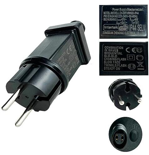 Alimentatore da 31 V, 6 W, LED luminoso/lampeggiante, trasformatore a bassa tensione con 8 modalità di illuminazione, funzione di memoria, impermeabile, IP44 GS per illuminazione natalizia, catena