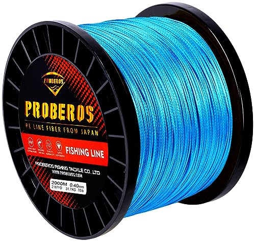 HACLEN 16 Strang PE Geflochtene Angelschnur, 2000M(2187Yards), 40-300LB, Abriebfeste Superschnur, Dünner Durchmesser, Dehnungsfrei,Blau,150LB/0.7mm