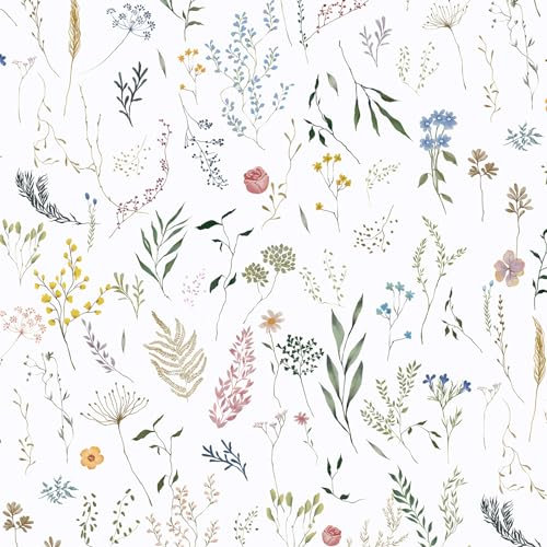 CiCiwind Peel and Stick Wallpaper 41×300cm Floral Contact Paper White Self Adhesive Wallpaper Flower Leaf Thicken Sticky Back Plastic Waterproof Living Room Bedroom Wall Furniture Vinyl Film