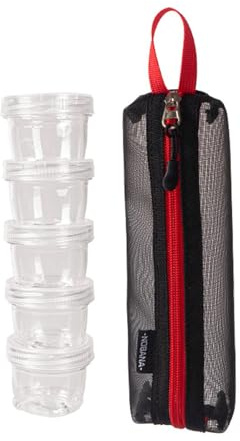 RoseFlower Gewürzbehälter Camping Set Reise Gewürzbehälter 5 Gewürzdosen à 40 ml aus Plastik mit Canvas-Aufbewahrungstasche für Camping, BBQ,Picknick, Reisen #Schwarz