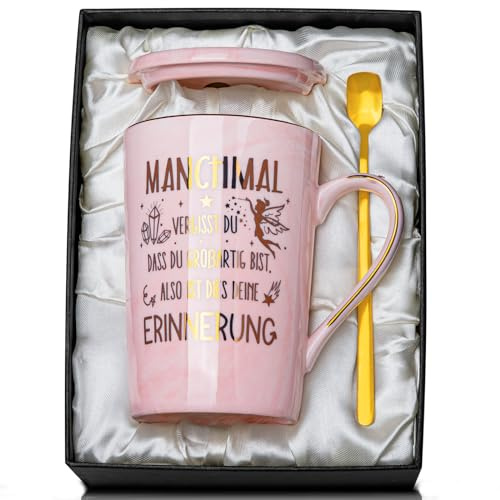 Dankeschön Geschenke für Frauen, Inspirierende Geburtstagsgeschenk für Frau | Sie Danke Geschenk Tasse, 400ml Rosa Marmor Becher mit Golddruck, Deckel Löffel Grußkarte, Erlesene Geschenkbox Geschenkset