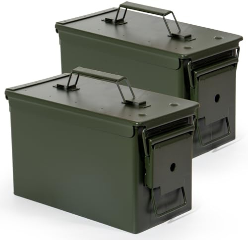 GREELUE Munitionskiste, US Ammo Box, Patronenbox, Aufbewahrungsbox für Lithiumbatterien, Munition (Armeegrün-28cm*2)