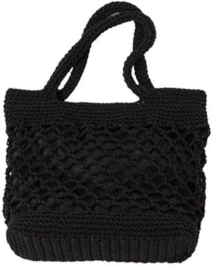 Luxshiny Strandtaschen Für Damen Handgehäkelte Baumwollgarn-Tasche Schulterhandtaschen Stricktasche Große Umhängetasche (Schwarz)