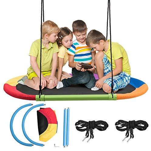 KOMFOTTEU Nestschaukel Höhenverstellbar, Baumschaukel für Kinder & Erwachsene, Gartenschaukel bis 150kg belastbar, Hängeschaukel für Innen und Außen, 150 x 80 cm (L x B) (Bunt)
