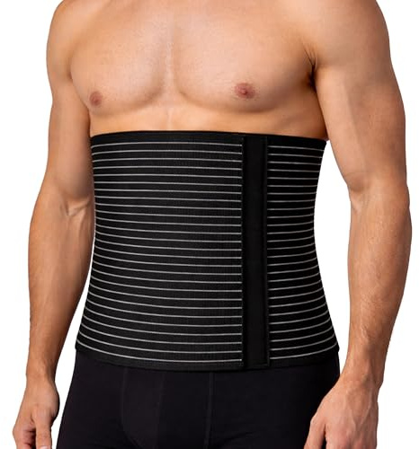 Beman 5063 - Pancera Millerighe Uomo Donna Fascia Addominale Contenitiva Post Operatoria Post Parto Elasticizzata A Strappo Altezza 27cm (M, Nero)