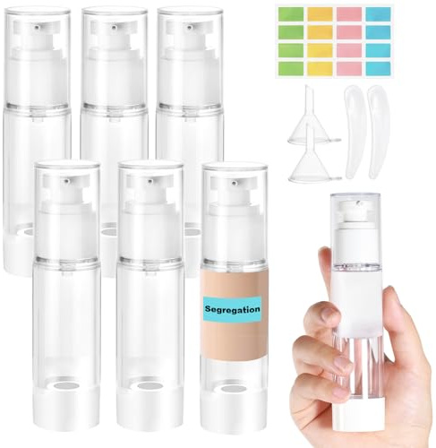 Furuising 6 Stück 50ml Airless Pumpspender, Klein Creme Spender Pumpflasche Leer, Nachfüllbar Cremespender, Vakuum Reiseflaschen zum Befüllen mit Aufkleber, Spatel für Reise Lotionen Shampoo Kosmetik | Distributeur de crème vide rechargeable, bouteille de voyage à remplir pour lotions, shampooings, cosmétiques