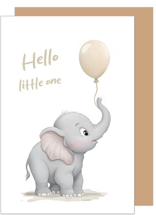 Edition Seidel Tarjeta de felicitación de nacimiento premium con sobre, tarjeta de felicitación para bebé, tarjeta de felicitación para bebé Billet Hello Little One Baby Boy Niña Niño Elefante (E287
