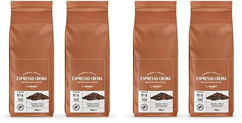 by Amazon Espresso Crema Coffee Beans, Light Roast, 1kg (4 Packs of 500g), Rainforest Alliance Certified
