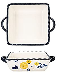 Plato para lasaña, Mini fuentes de cerámica for horno - Juego de 2 fuentes for horno a la mesa for hornear Lasaña, tartas y cazuelas cuadradas(Blue,8in)