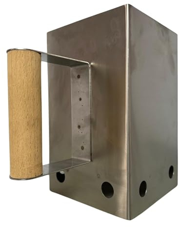 Vulcaninox | Chimenea de acero inoxidable | Encendedor para carbón | Starter BBQ | Encendedor brasas con mango de madera (grande)