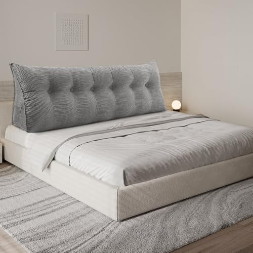 OHMG Weiches Keilkissen Bett Großes Rückenkissen,bequem und stützend, Lesekissen Wandkissen Lendenkissen für Couch und Betten,Stützkissen,Nackenkissen mit abnehmbarem Bezug (Grau, 180 * 50 * 20cm)