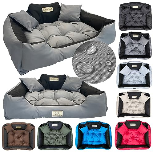 KING DOG Hundebett XXL 130 x 105 cm mit hohem Rand 2 Kissen | Für sehr große Hunde geeignet, wasserfest, weiche Silikonfaserfüllung