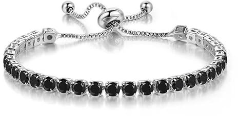 Tennis Armband Damen, Verstellbares Zirkonia Armbänder, 18K Vergoldet Zirkonia Klassisches mit 4mm Glückskristall Damen-Tennisarmband Verstellbar Armreifen Geschenk für Frauen Mädchen (06-Schwarz)