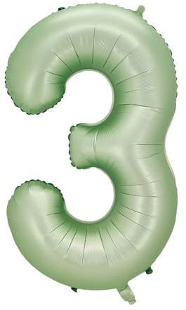 Alaoo Luftballong 3 födelsedagsnummer, 102 cm (40 tum) olivgrön grädde folieballong, jättemånga ballonger för flickor och pojkar, födelsedagsfest, dekoration årsdag, dekorationer