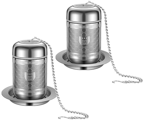 BOMANSI BOMS 2 Pack 316 Stainless Steel Tea Infuser, Extra Fine Mesh Tea Strainers for Loose Tea, Tea Strainer with Extended Chain Hook, Tea Steeper (2 Pack - Small)
