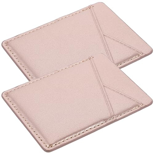 HOMOBABE 2pcs Pu Card Holder for Phone – Adhesive Dual Slot Wallet Pocket Attachment, Slim Credit Card Case for Smartphone Back, Rose Gold Stick-on Wallet for Men and Women