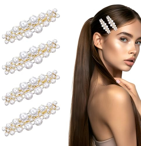4 Pcs Pearl Hair Clips for Women Small Pearl Hair Clip Elegant French Hairs Jewelry Accessories Fit Mother Wedding Party Birthday Festival Gifts 2.2 × 0.66 Inch White