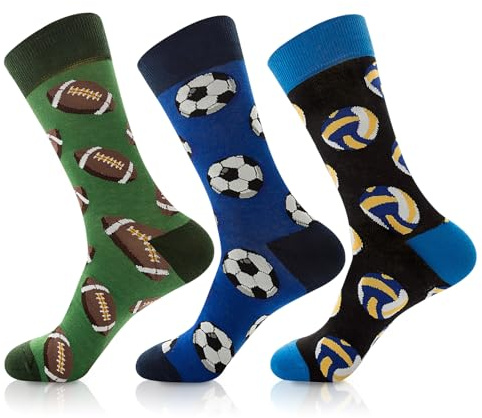 MPXEAVG 3 Fantaisie Chaussettes Rigolotes Homme et Femme, Chaussette Drole, Chaussettes à Motifs de Football, Chaussette Foot, Motif Football et Bière (Jeux de ballon)
