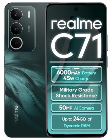 realme C71 4G Smartphone 6+128GB, Chouette des Bois, 6.67 Pouces Écran, 120Hz Taux de rafraîchissement, 45W Charge Rapide, 6000mAh Batterie, 50MP Caméra, Puissant processeur 8 cœurs, IP54