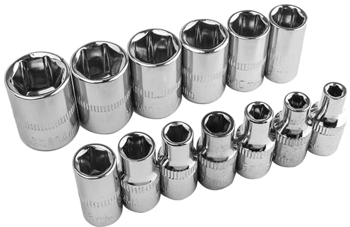 Gasea 1/4 Drive Socket Set 4-14mm, 13Pcs Metric Metric Socket Set, 6 Point Shallow Sockets, Chrome Vanadium Steel, Mirror Finish for Car & Mechanical Repair
