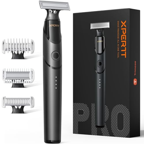 Trimcoo Tondeuse à poils corporels pour homme [tout-en-un] USB-C à charge rapide, rasoir électrique indolore pour les cheveux mouillés/secs, noir (lite)