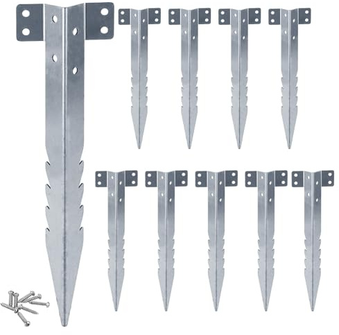 LOLYSIC Lot de 10 supports de traverses de chemin de fer de 41,5 cm, piquets en acier galvanisé robuste avec 40 vis, pointes de bordure de jardin dentelées pour parterres surélevées, bordures de