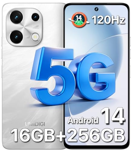 UMIDIGI Note 100 5G Smartphone, Android 14 Telephone Portable, 6.8 HD+ 120Hz Mobile Phone, 16GB+256GB/1TB, Dual SIM 5G Téléphone Android, 50MP+16MP Kamera/5000mAh/Face ID/GPS/OTG
