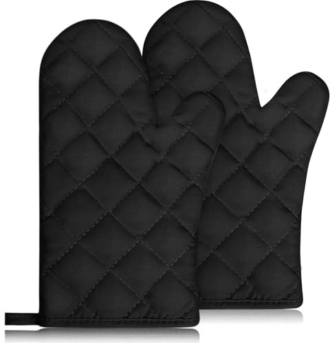 Teouuas 1 Paar Topflappen Handschuh, 160-200 ℃ Ofenhandschuhe | Silikon Ofenhandschuhe, Hitzebeständige Topfhandschuhe Anti, für Backofen, Grill und Küche und Rutschfest (Schwarz)