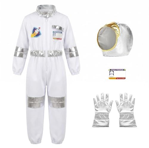 Disfraz de astronauta para niños unisex con guantes de casco, traje espacial de una pieza para niños y niñas, disfraz de carnaval, Halloween, juego de rol para guardería, escuela, cumpleaños