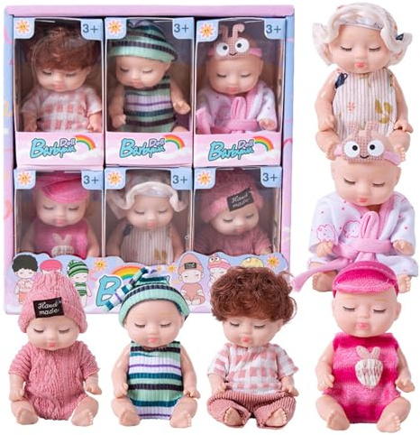 6 Stück Mini-Babypuppen, 10, 2 cm, realistische schlafende Mini-Babys aus Kunststoff mit Kleidung, beweglichen Gelenken, niedliche Puppen für Mädchen, Jungen, Kleinkinder und Kinder ab 3 Jahren f