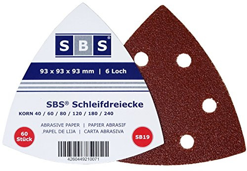 300 Stück SBS Klett-Schleifdreiecke 93x93x93 mm Körnung je 50 x 40/60/80/120/180/240 für Delta-Schleifer 6 Loch